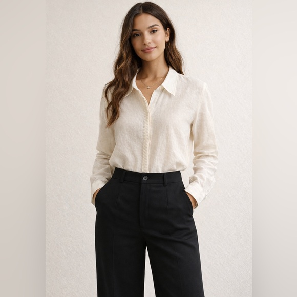 Liz Claiborne 100% Linen Button Front Shirt~Classic Work to Weekend Blouse~XL - Picture 2 of 6